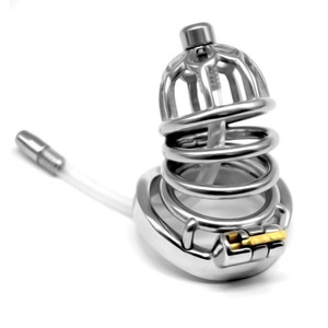 FRRK 67mm कैथेटर के साथ 304 स्टेनलेस स्टील पुरुष शुद्धता डिवाइस घुमावदार अंगूठी शुद्धता पिंजरे एसएम सेक्स खिलौने लिंग पिंजरे keyholder के साथ - Product Image 1