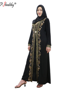 P-saludable factory high quality classic design Muslim dress Vogue plain polyester abaya with stones - Product Image 3
