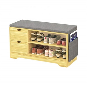 Hallway <strong>Shoe</strong> Storage Bench,<strong>Shoes</strong> Cabinet White / Oak <strong>Shoe</strong> <strong>Rack</strong> with Drawer and <strong>Seat</strong> Cushion Wooden (Beech 2 Drawers) - Product Image 6