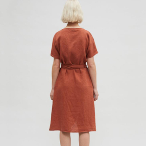 <span class=keywords><strong>Abito</strong></span> longuette in <span class=keywords><strong>lino</strong></span> con scollo a v manica corta scollo a v manica corta con scollo a v personalizzato - Product Image 3
