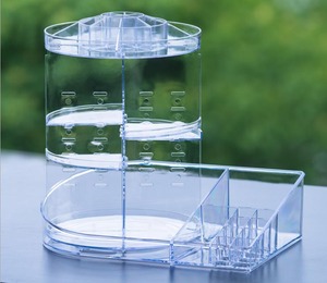 Clear Plastic 360 Degree Spinning Cosmetic Organizer Box Plastic <strong>Make</strong> <strong>up</strong> Drawer Brush and Lipsticks <strong>Holders</strong> - Product Image 5