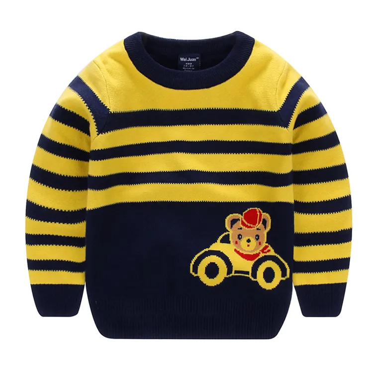ファッション漫画パターン暖かい子供男の子セーター服ストライププルオーバーキッズニット