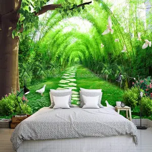 3D 自定义绿色森林壁纸壁画沙发背景入口走廊客厅壁纸新鲜竹壁画
