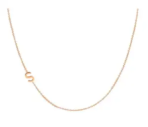 Stainless Steel Minimalistic Jewelry Personalized Bridesmaid Gifts Gold <strong>Sideways</strong> Asymmetrical <strong>Initial</strong> <strong>Necklace</strong> - Product Image 1