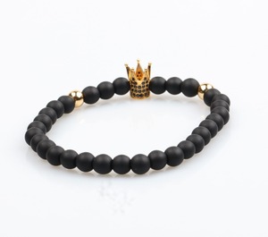 Venta caliente Super calidad hermosa negro rey Crown con mate negro ágata perlas pulsera joyería de moda - Product Image 4