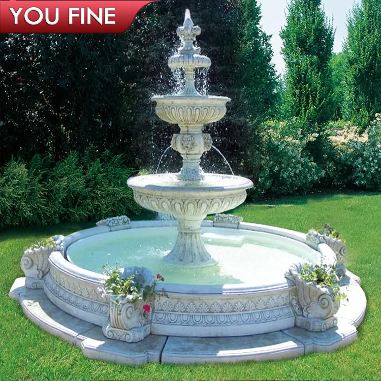 Outdoor Simple Tier Natural White Marble Water Fountain Sale