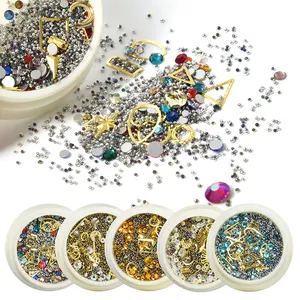 Fashion nail art gold metallic beads crystals stones mixed nail alloy charms 3d nail art charms