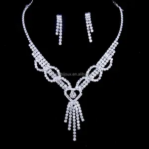 china supplies wholesale party costume high quality jewelry fancy silver crystal long costume jewelry set