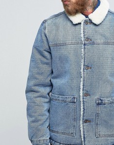 Veste en jean doublée en polaire avec patte de boutonnage KY, surpiqûres contrastées couleur tabac, pour homme, lavage bleu élégant, vestes chaudes pour homme, hiver - Product Image 3
