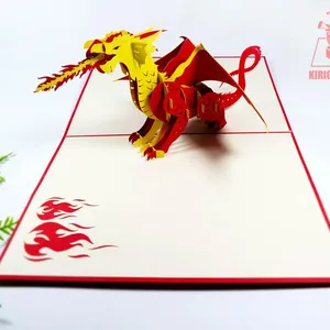 3d Greeting New Design Hotsale Birthday Card Animal Red Dragon Pop Up Card