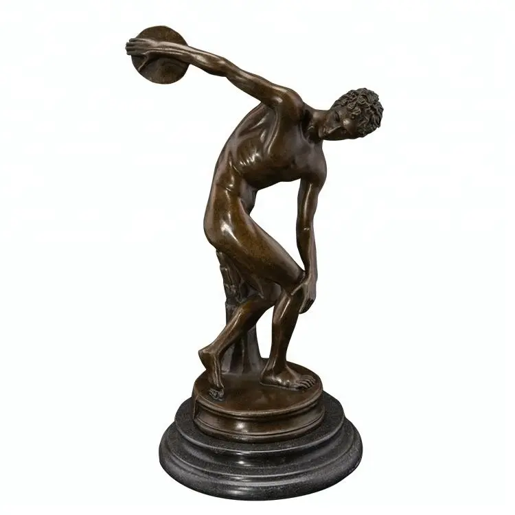 DS-392 Classique Statue Discobolos Bronze par Grec Artiste Myron Célèbre Lancer Du Disque Sculpture Figurine