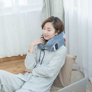 Bantal perjalanan portabel dengan masker tidur earplug & tas jinjing Super lembut busa memori sandaran leher traksi mendukung teknik rajut - Product Image 4