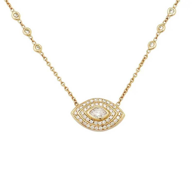 Gemnel fashion long chain 22k gold jewelry diamond evil eye cz necklace women