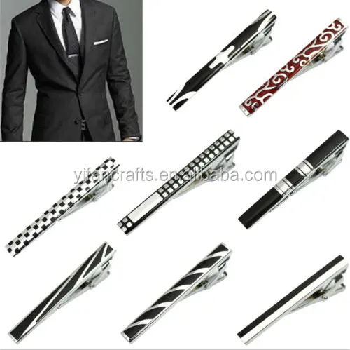 Moda de hombre de Metal de plata + tono negro Simple corbata Pin Bar cierre de Clip