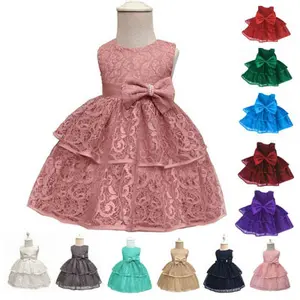 latest birthday princess new design fashion children frock design one piece girl kids party bowknot dresses with Chinese label