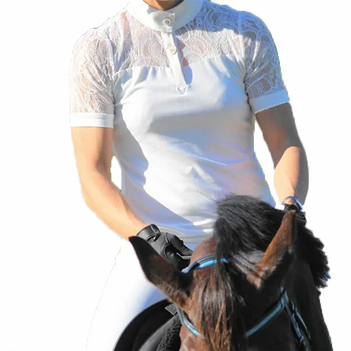 Paardrijden Shirts Custom Ontwerp Rijden Base Layer Polo Shirts Kleding Lace Terug Fashion Vrouwen Paardensport Shirts
