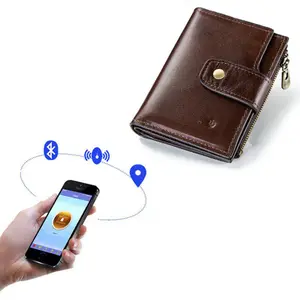 Smart Wallet Coin Purse Wallet GPS Anti Theft RFID Blocking Italian Genuine Cow Leather Men Polyester Customized Short Solid