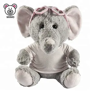 Stuffed Wild Animal Grey Elephant Plush Toy With T shirts Brand Company LOGO Custom Cute Soft Plush Elephant With Glasses