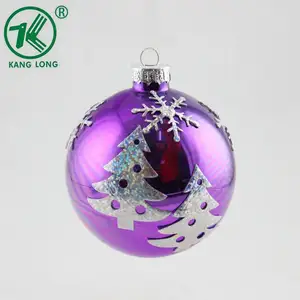 Hand blown Purple Christmas Round clear hanging Glass Ball with white snow Ornaments Decoration