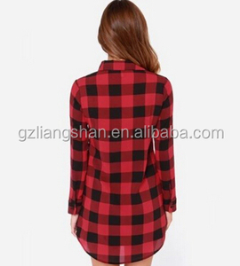 OEM All'ingrosso di Modo Delle Donne Button Down Dolcevita Plaid di Flanella A Maniche Lunghe Camicetta Casual Camicia Tunica Dress - Product Image 4