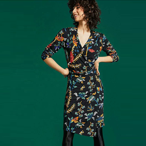 Tela de viscosa de <span class=keywords><strong>la</strong></span> longitud de <span class=keywords><strong>la</strong></span> rodilla lápiz vestido largo floral traje con mangas - Product Image 2