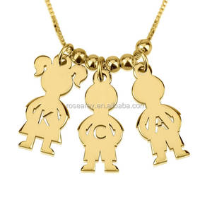 Most Popular Jewelry Gift 18K Gold Filled Cute Boy and Girl Little Kid Pendant Mother's Necklace