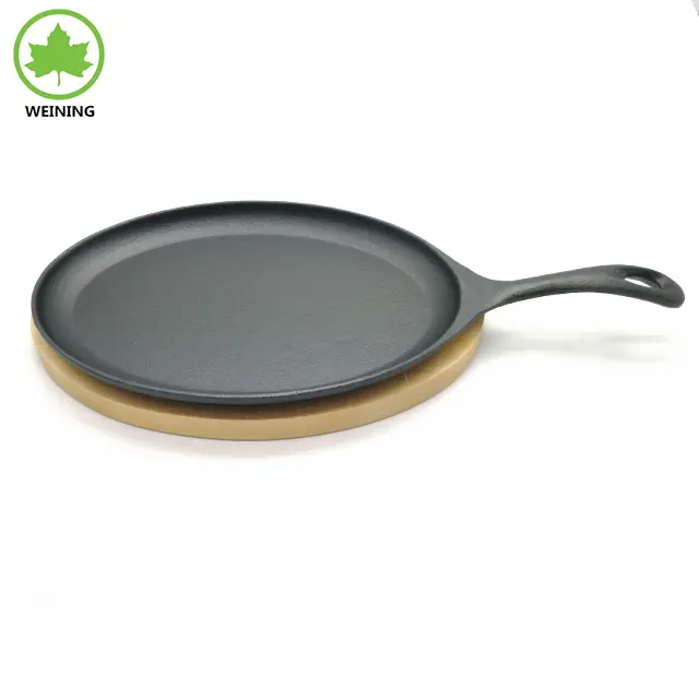 2023 New Fashion cast iron sizzler plate with wood factory direct sales cast iron weight plate