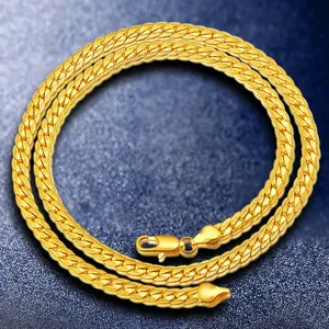 Hot Men Necklace Casual Chain 5MM Copper Alloy Jewellery 18K Gold Plated Jewelry Fashion MenのNecklace