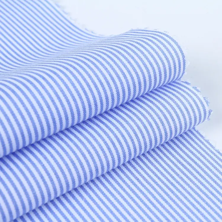Tela de camisa a rayas para hombre, tejido de color azul y blanco, precio al por mayor