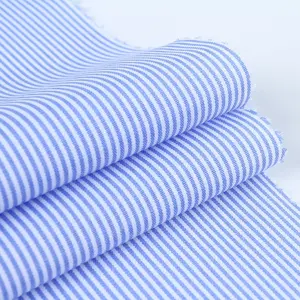 Woven blue and white color stripe shirt fabric wholesale price for men