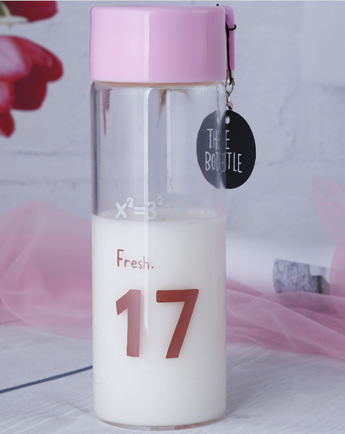 400ML custom printed borosilicate glass water bottle with plastic lid