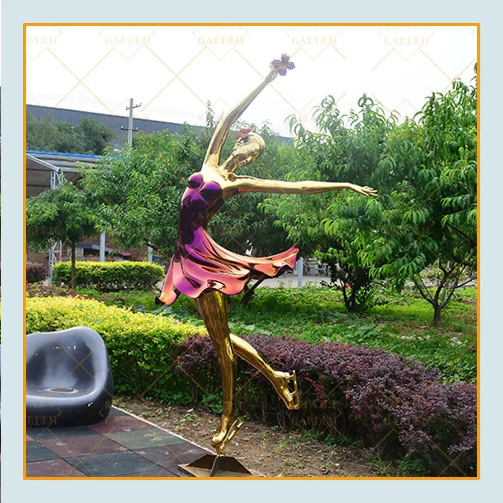 Figura de metal galvanizado, estatua de escultura de bailarina de ballet de acero inoxidable