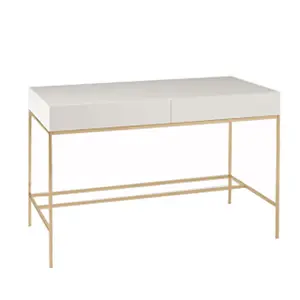 Modern golden stainless steel white lacquer study computer desk working table home office desk