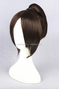 Alta calidad 40cm corto marrón Attack on Titan Cosplay Hanji Zoe peluca sintética Anime Cosplay disfraz peluca con una cola de caballo - Product Image 4