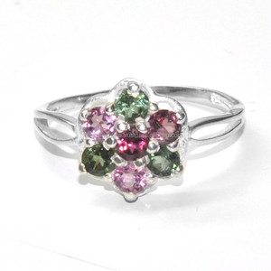Anillo de piedras preciosas de turmalina múltiple Anillo de Plata de Ley 925 Ajuste de Punta Anillo de moda clásico Chapado en plata para regalo de boda. - Product Image 1