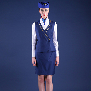 Günstige benutzer definierte Uniformen Bekleidung Mode Airline Frauen weibliches Flugzeug Top Tunika und Rock Set Stewardess Uniform