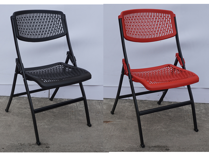 Cheap vented back resin plastic folding study chair with writing pad