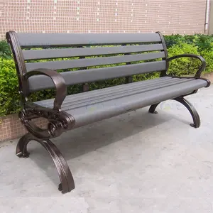 Литая алюминиевая скамейка для парка со спинкой и подлокотником, перерабатываемая скамейка для улицы из полиэтилена повышенной плотности с литой алюминиевой скамейкой на ножках