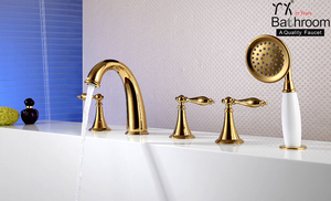 YX baño montado cubierta de oro 5 agujeros baño bañera grifo - Product Image 6
