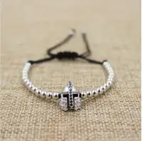 Vente en ligne macramé style perle en acier inoxydable hommes bracelet avec casque de gladiateur entendre charme