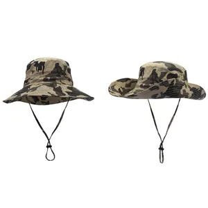 Mode personnalisée Nouvelle Conception Pêche Plaine Pas Cher Coton Blanc Camo Seau Chapeau