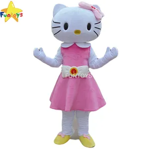 Mainan Menyenangkan Kostum Maskot Hello Kitty, Gaun Merah Muda untuk Pesta Halloween