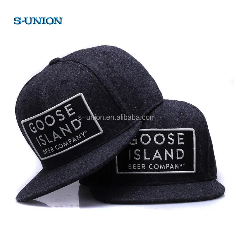 S-UNION Wholesale customized embroidery letter flat brim hat snapback wool cap for mens