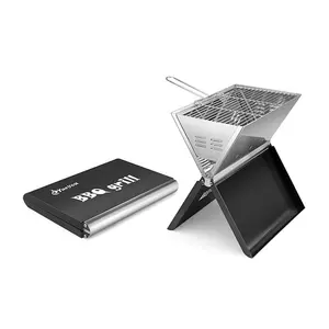 Notebook portátil pequena dobrável aço inoxidável churrasco, carvão, churrasco, grelha