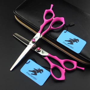 6.0 pouces Freelander élastique rose poignée ciseaux de coiffure ciseaux De Coiffeur Plat cisailles Liu Hai ciseaux Dents ciseaux Mince - Product Image 4