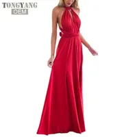 Tongyang vestido longo multiuso feminino, conversível com faixa vermelho envelope boho maxi infinito sensual festa madrinha de casamento