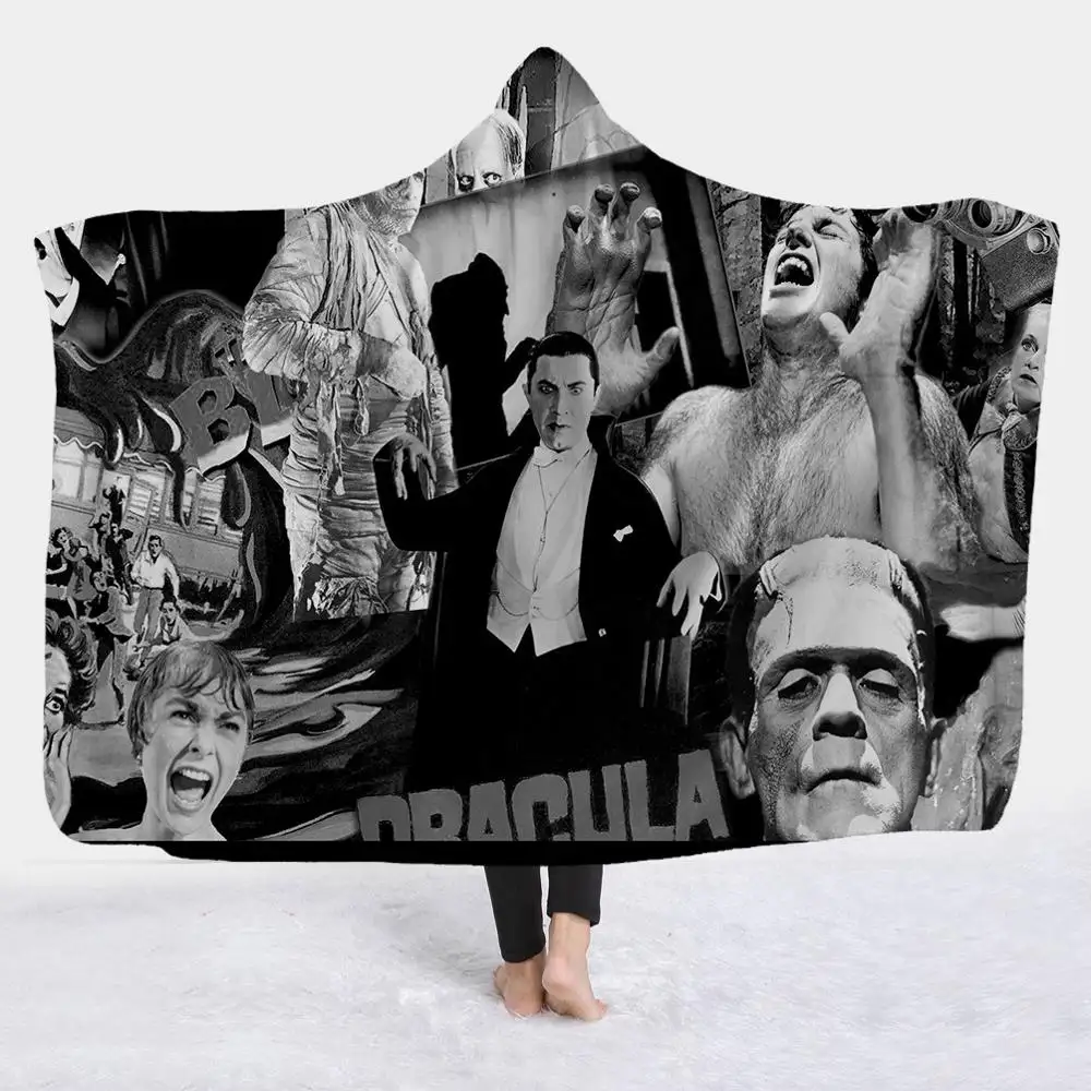 High Quality Hooded Blanket Horror Movie Printed Blanket Magic Cloak Thickened Double-Layered Plush Children Adults Nap Blanket