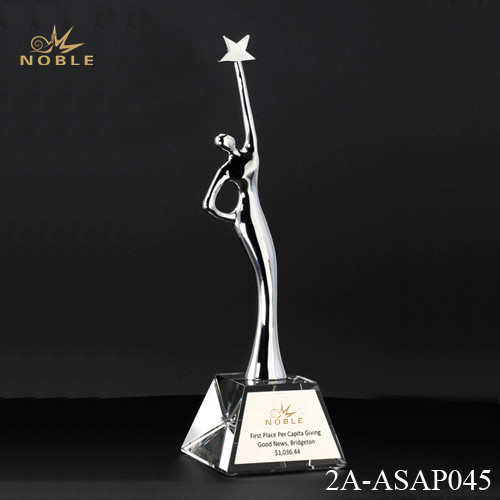 Estatueta de metal Estrela Lembrança Troféu Base de Arte Popular Best Selling Prêmios de Prata com Cristal Impressão Digital Uv Impressão de FADAS