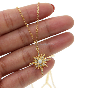 Ciondolo a Stella in Opale <span class=keywords><strong>Bianco</strong></span> Placcato <span class=keywords><strong>Oro</strong></span> con Zirconia Cubica Trasparente, Collana Stella Polare di Alta Qualità per Regali di Matrimonio e Natale - Product Image 2
