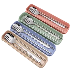 Korean Style Portable Metal Flatware Set Reusable Stainless Steel Chopsticks Spoon Fork Cutlery Eco-Friendly Paper Packaging
